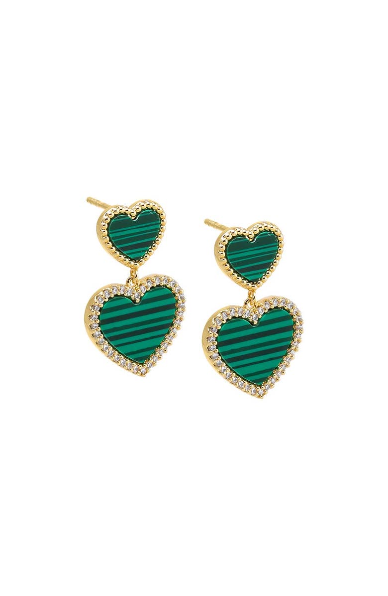 BY ADINA EDEN Pave Outline Double Heart Colored Stone Stud Earring, Main, color, 
