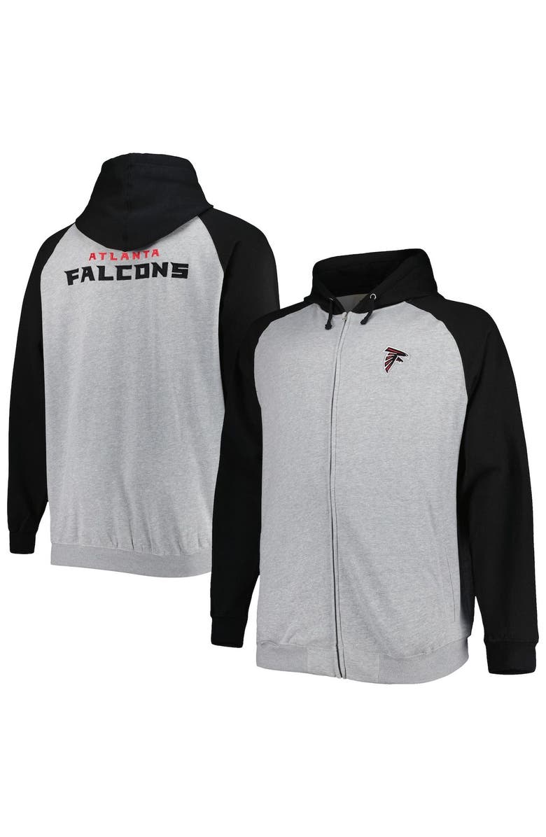 PROFILE Men's Heather Gray Atlanta Falcons Big & Tall Fleece Raglan Full-Zip Hoodie Jacket, Main, color, Heather Gray