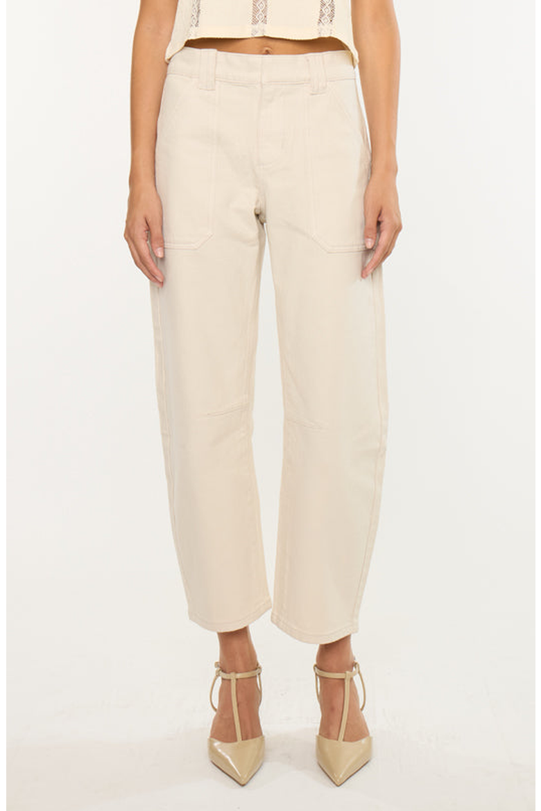 Serene Low Slung Barrel Jeans, Main, color, Ecru