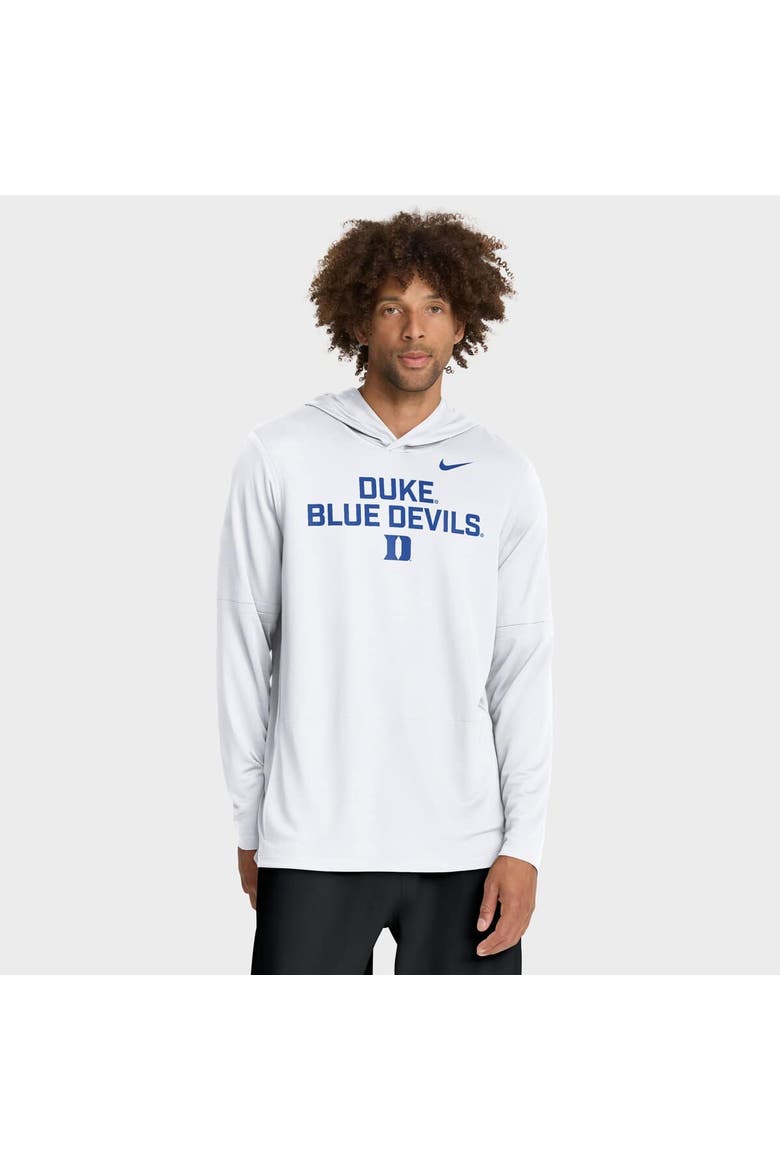 Men's Nike White Duke Blue Devils 2025 Sideline Performance Long Sleeve Hoodie T-Shirt, Alternate, color, White