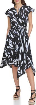 DKNY Print Cap Sleeve Linen Shirtdress