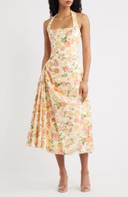 HOUSE OF CB Tallulah Rose Print Halter Midi Dress