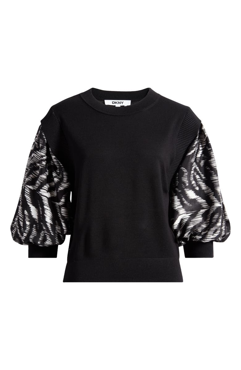 DKNY Print Sleeve Mixed Media Sweater, Alternate, color, Blk/Str Ti