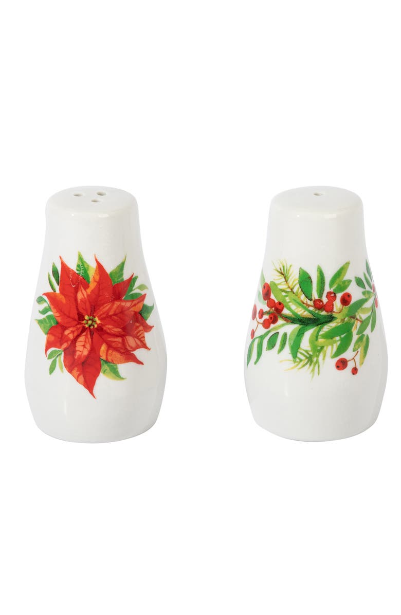 Gibson Home 4 Piece Ceramic Serving Set With Poinsettia Decorations, Alternate, color, Red