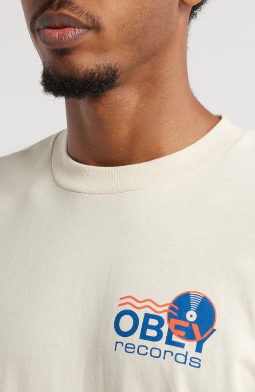 Obey Records Sound Waves Graphic T-shirt In Cream