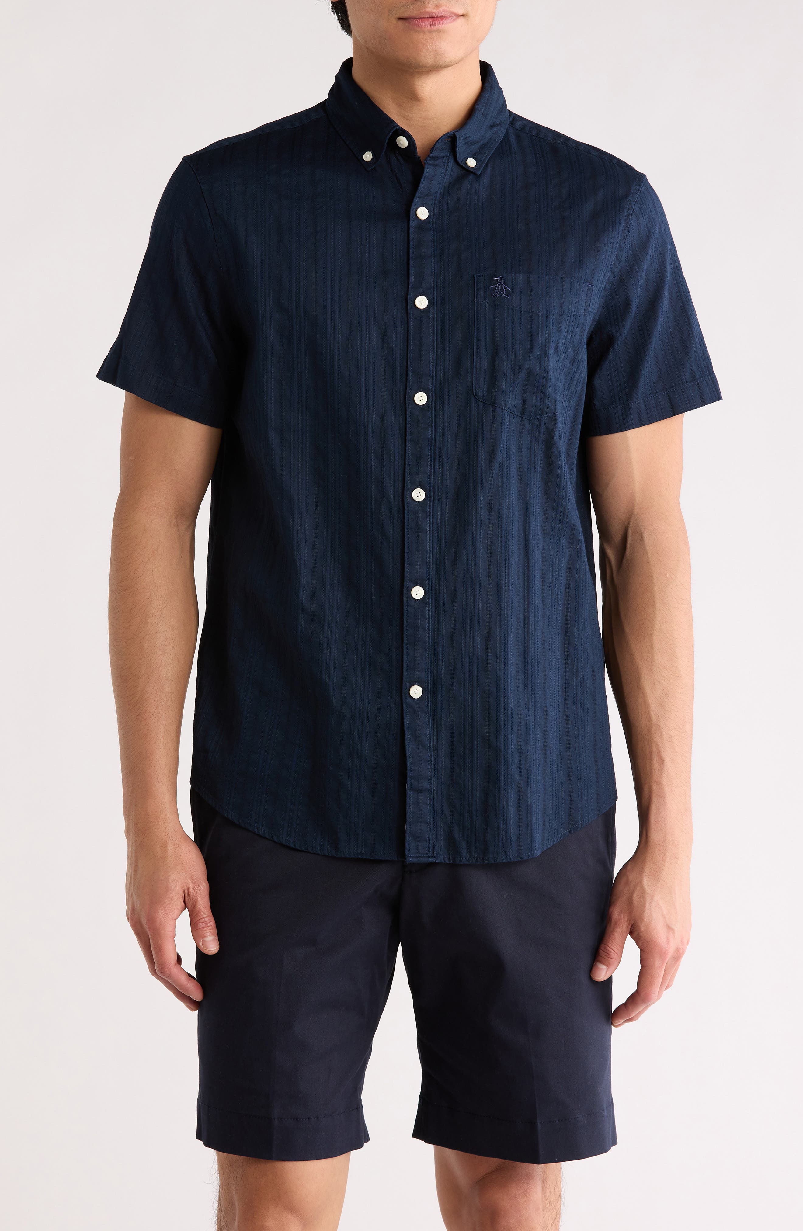 Original Penguin Tonal Stripe Short Sleeve Dobby Button-Up Shirt