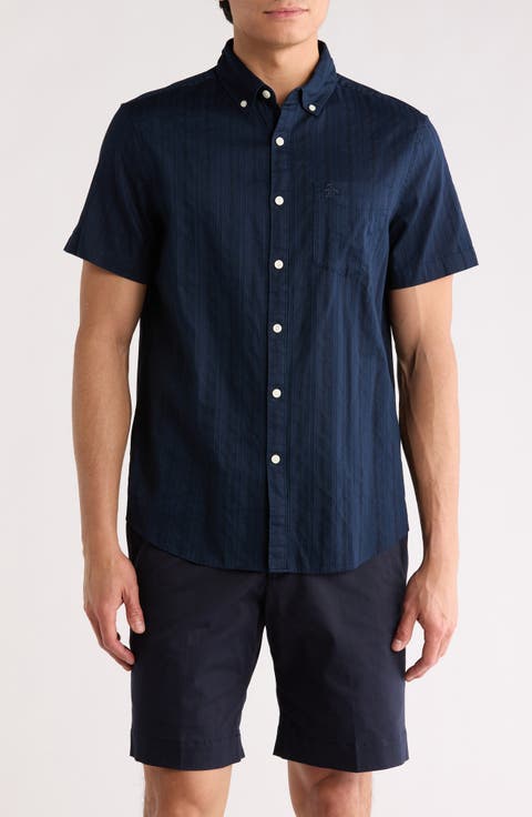 Tonal Stripe Short Sleeve Dobby Button-Up Shirt