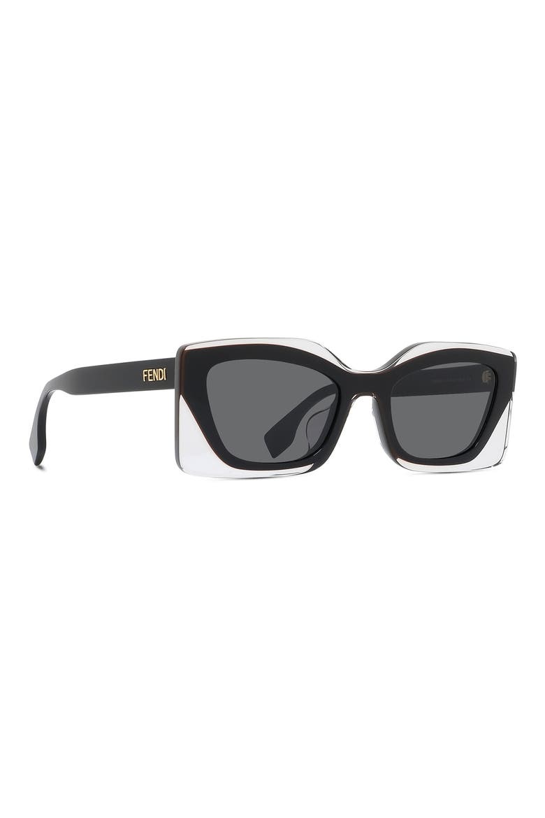 'Fendi 53mm Rectangular Sunglasses, Alternate, color, SHINY BLACK / SMOKE