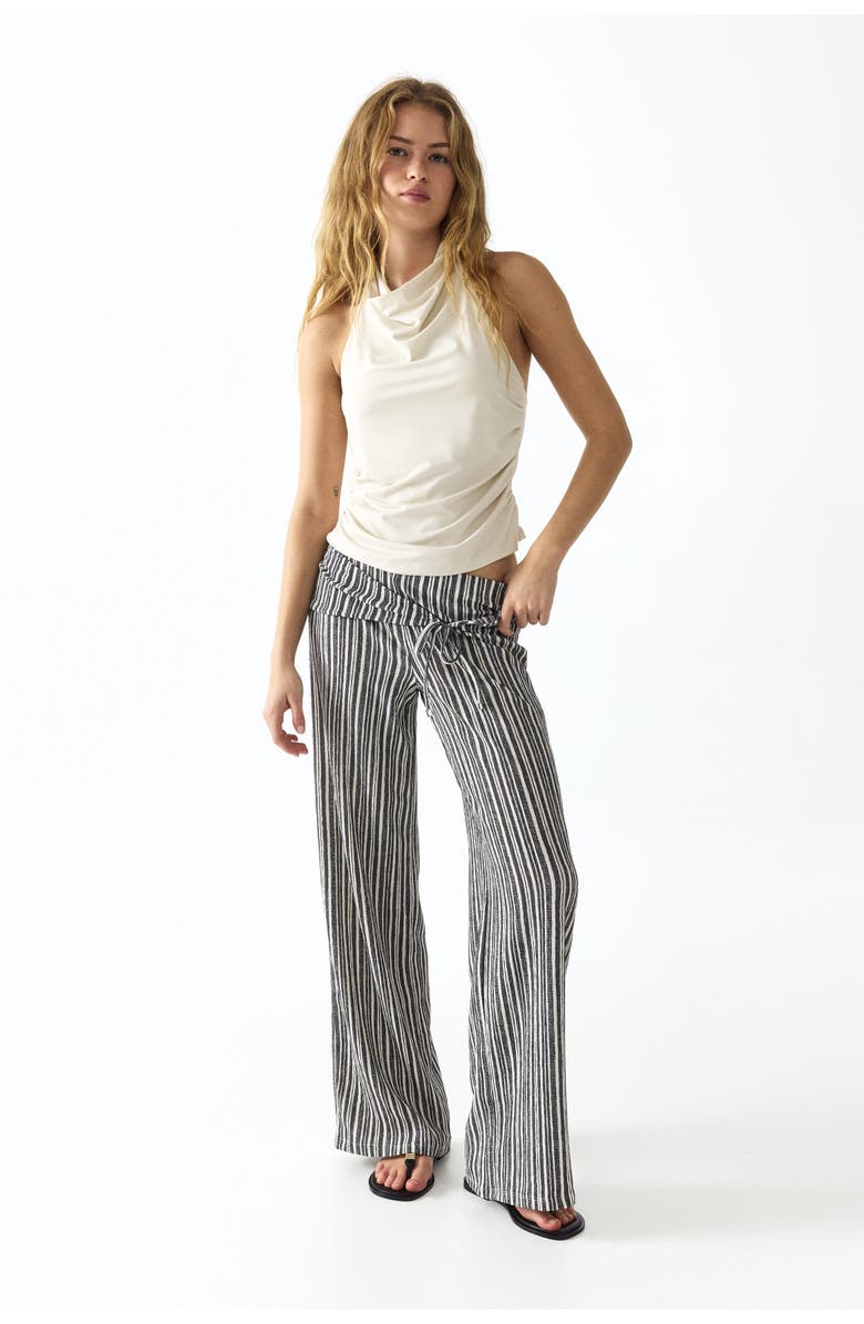 H&M Tie-detail jersey pants, Alternate, color, Cream/Striped