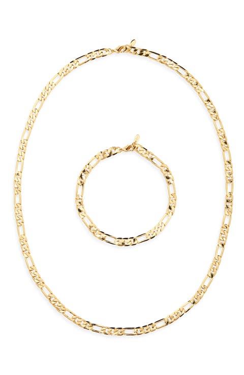 Men's Figaro Chain Necklace & Bracelet Set