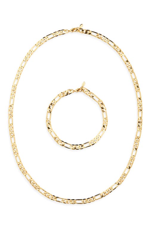Argento Vivo Figaro Chain Necklace & Bracelet Set In Brown
