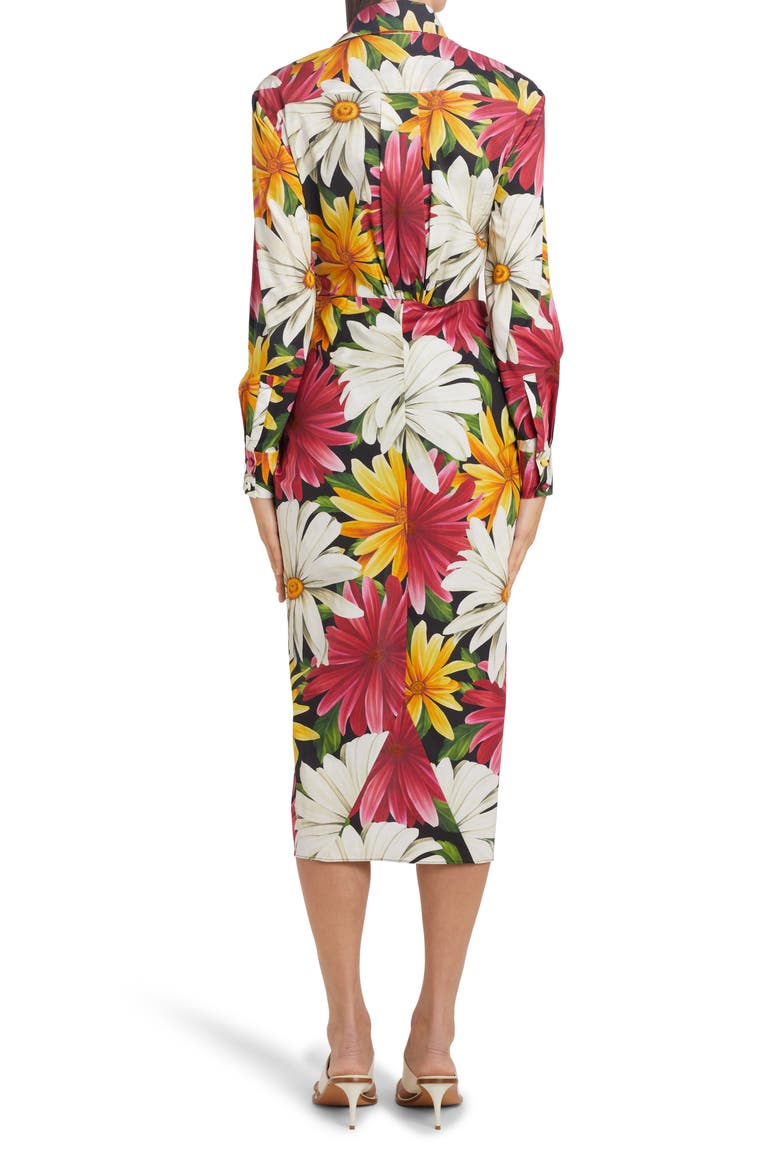 Abito Floral Long Sleeve Stretch Cotton Shirtdress, Alternate, color, BLACK 1