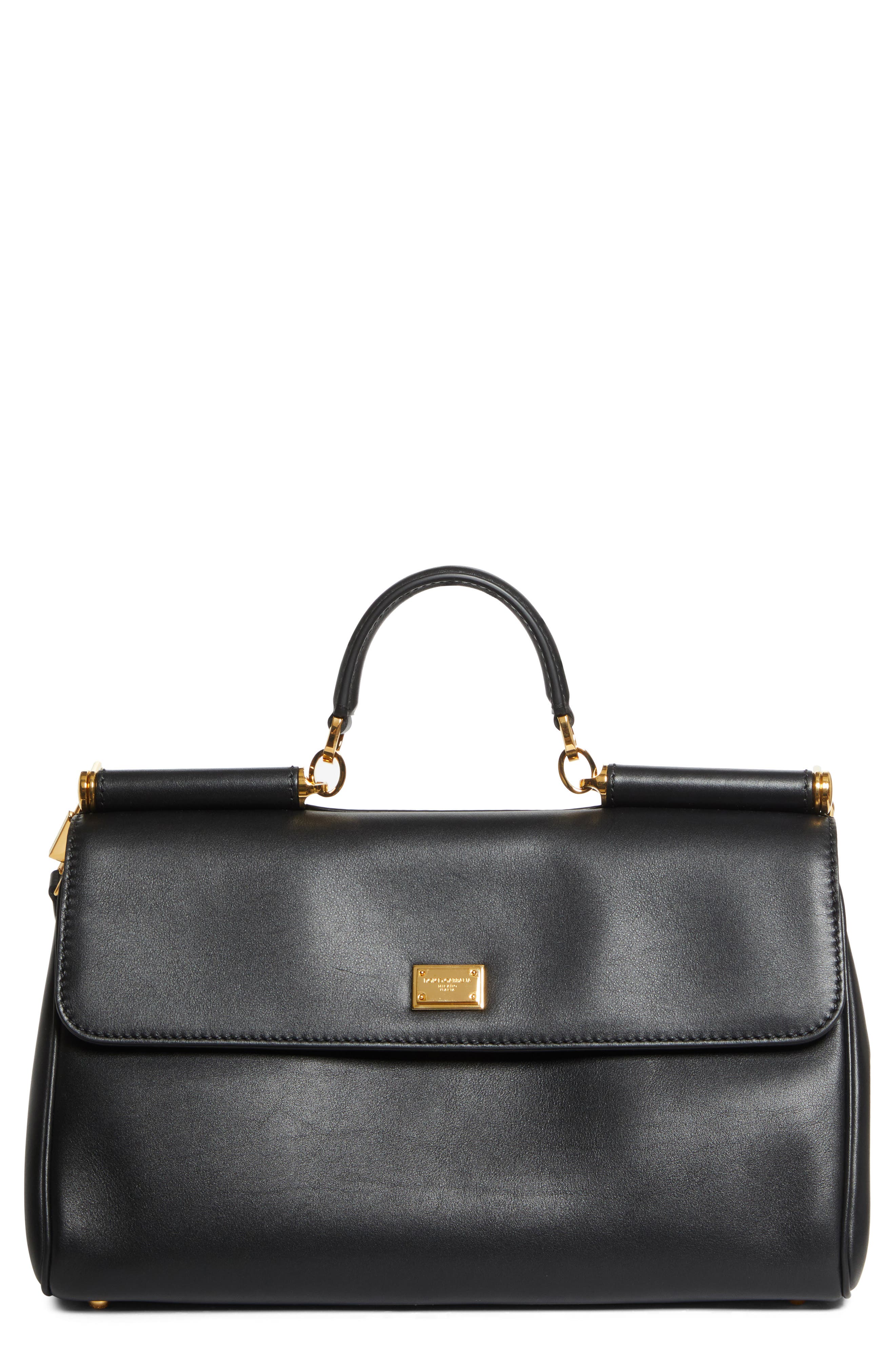 Dolce&Gabbana My Sicily East/West Plongé Leather Top Handle Bag, Main, color, 80999 Nero