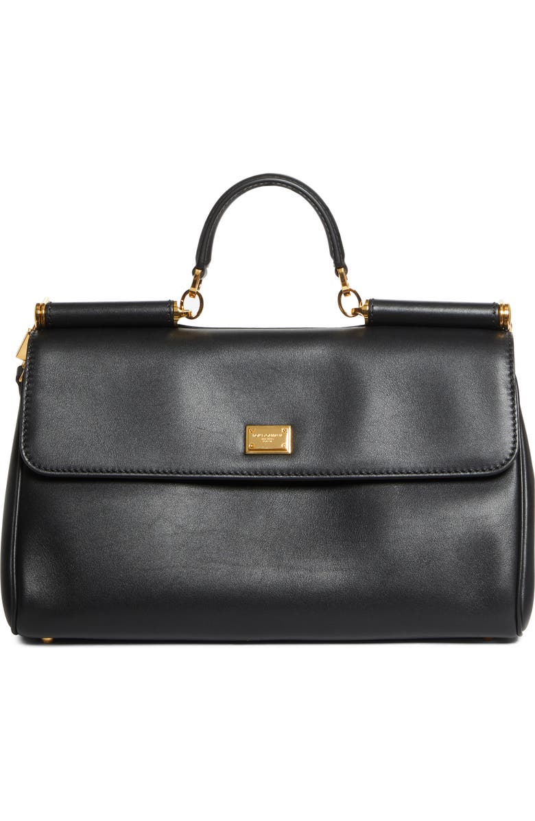 Dolce&Gabbana My Sicily East/West Plongé Leather Top Handle Bag, Main, color, 80999 Nero