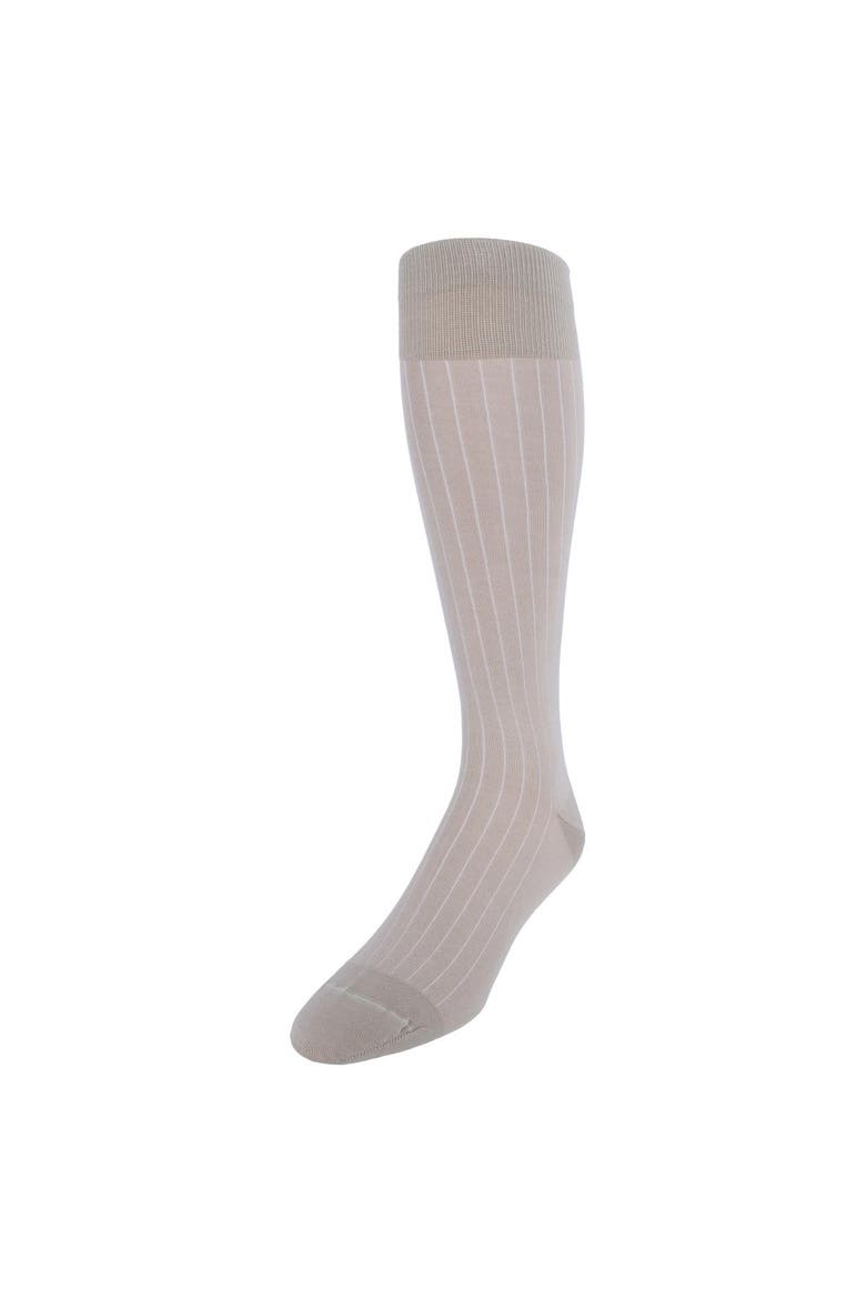 Valentino Vertical Stripe Over the Calf Mercerized Cotton Sock, Main, color, Tan with White Stripes