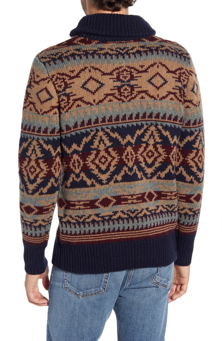 Schott NYC Shawl Button Collar Print Wool Blend Sweater, Alternate, color, 