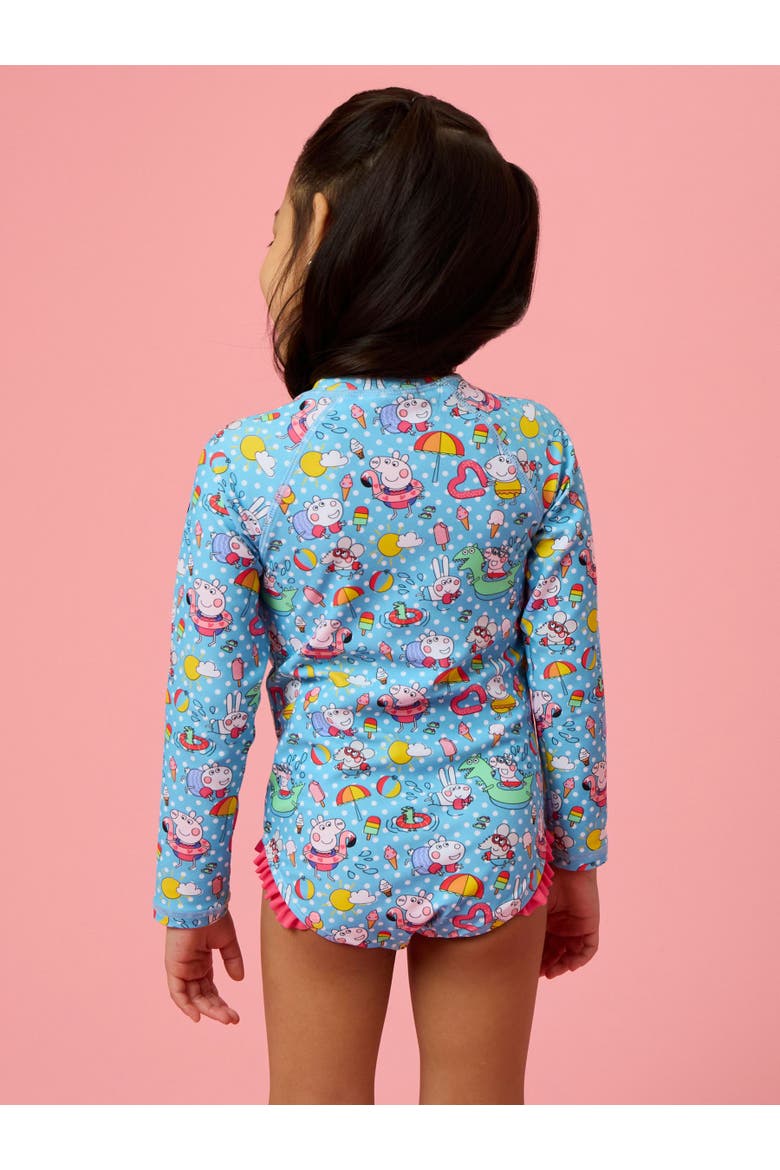Peppa Pig & Friends Long Sleeve Zipper Rash Guard One Piece Swimsuit, Alternate, color, Pool Polka Peppa Pig & Friends