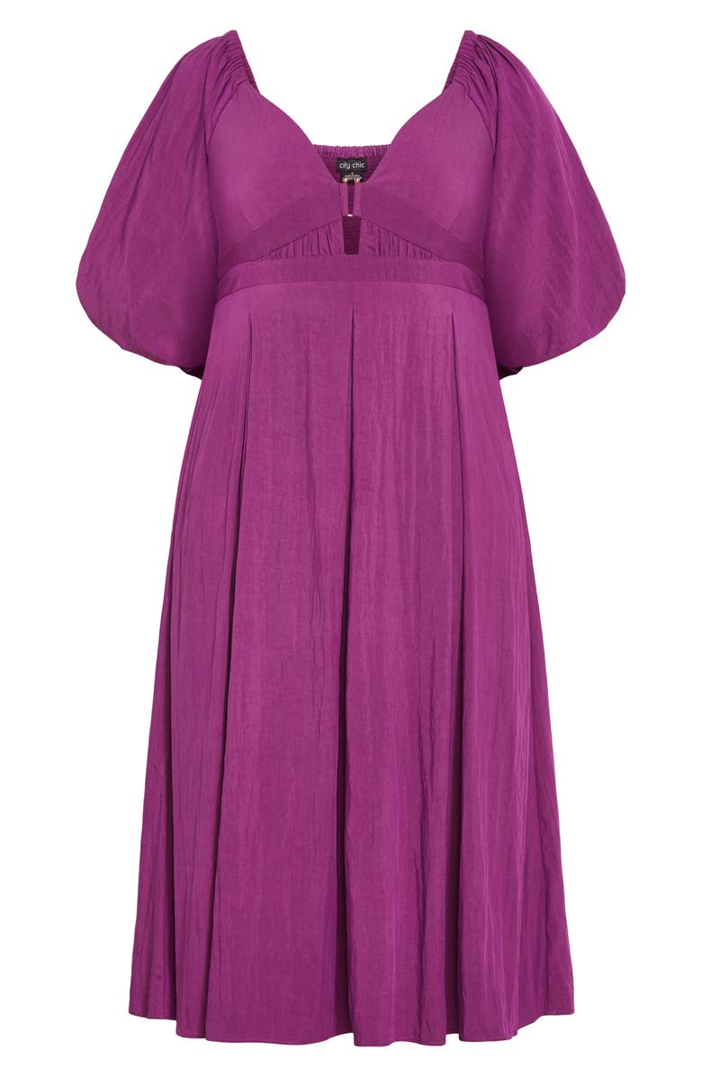 City Chic Shae Keyhole Detail Balloon Sleeve Midi Dress, Alternate, color, Magenta