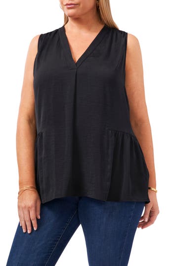 Vince Camuto Ruffle Hem Rumple Satin Top In Black