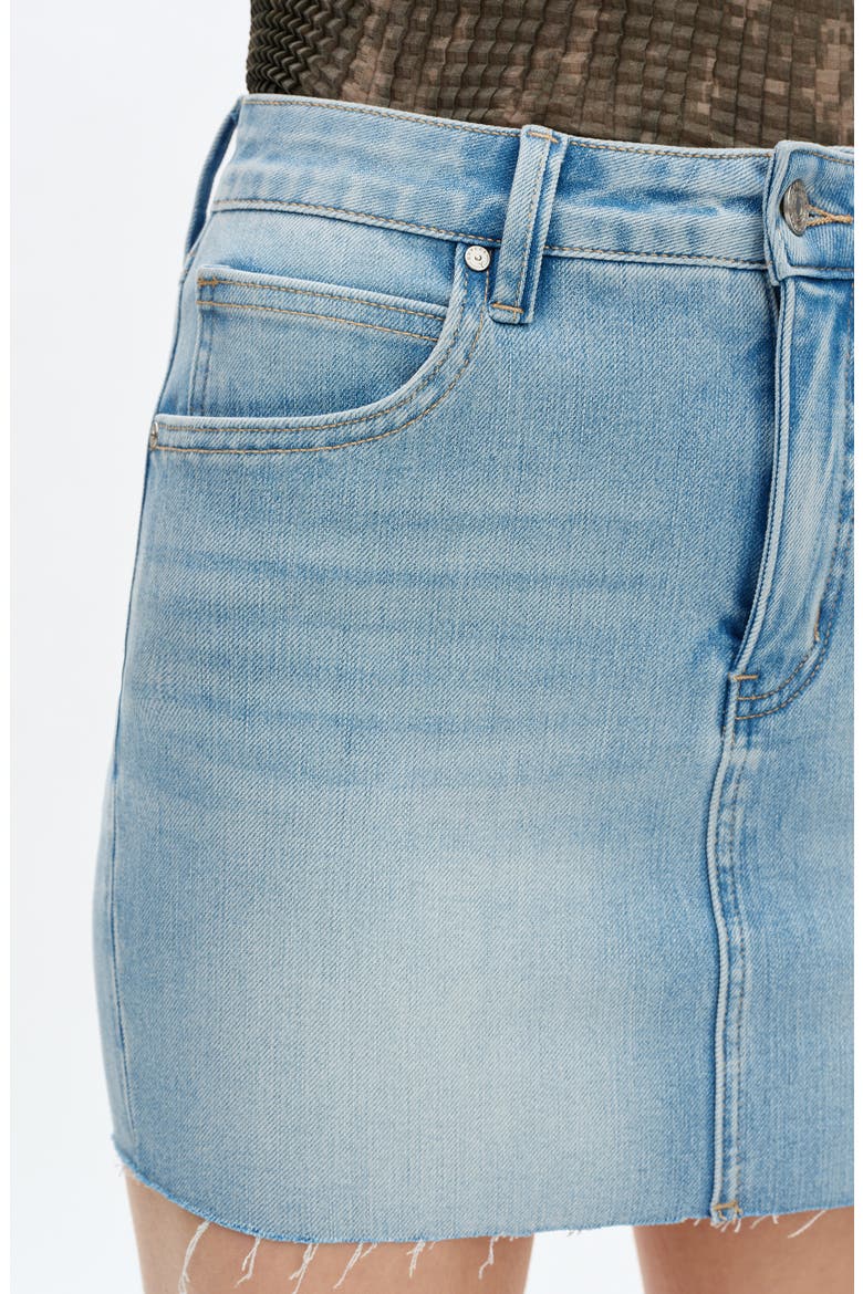Elowen High Waist Raw Hem Denim Skirt, Alternate, color, LIGHT BLUE
