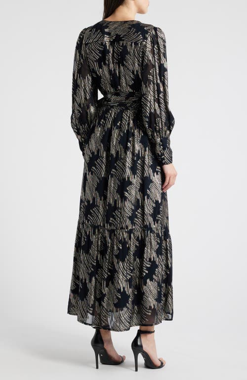 CIEBON CIEBON ISA METALLIC LONG SLEEVE WRAP DRESS 