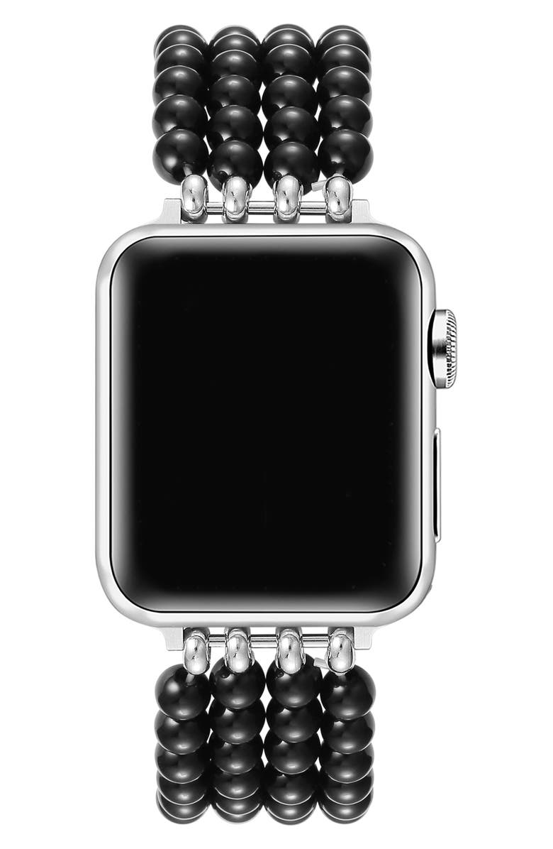 The Posh Tech Liz Imitation Pearl Apple Watch<sup>®</sup> Bracelet Watchband, Alternate, color, Black
