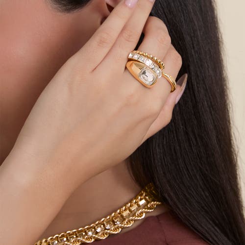 Jessica Simpson Gold-tone Ring Set Of 4 With Rhinestones In Gold