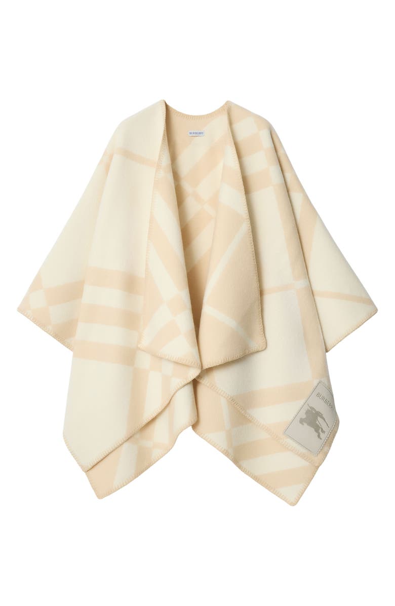 Burberry Check Wool & Cashmere Cape, Alternate, color, Calico Beige