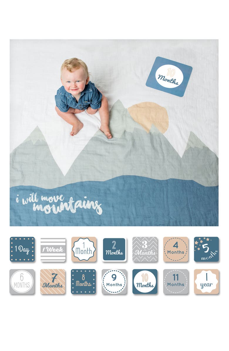 Lulujo Baby's First Year - I Will Move Mountains Muslin Blanket & Milestone Card Set, Alternate, color,