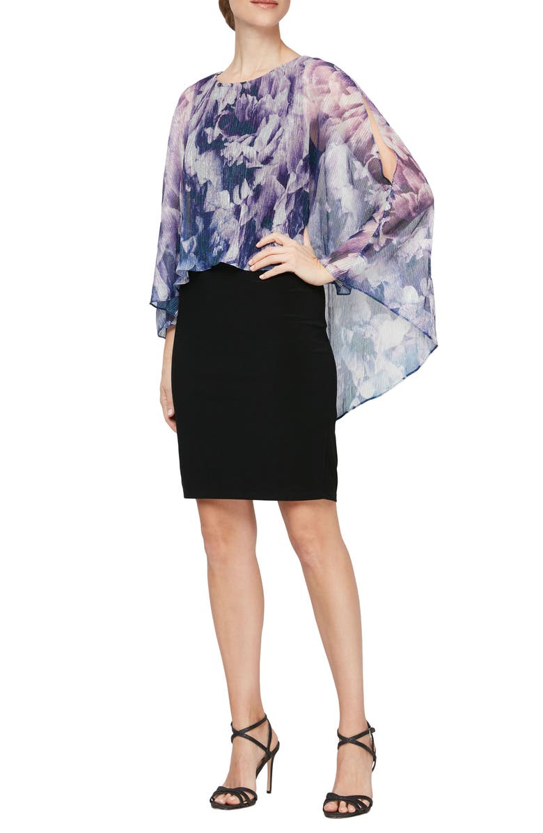 SL FASHIONS Floral Overlay Cocktail Dress, Main, color, 