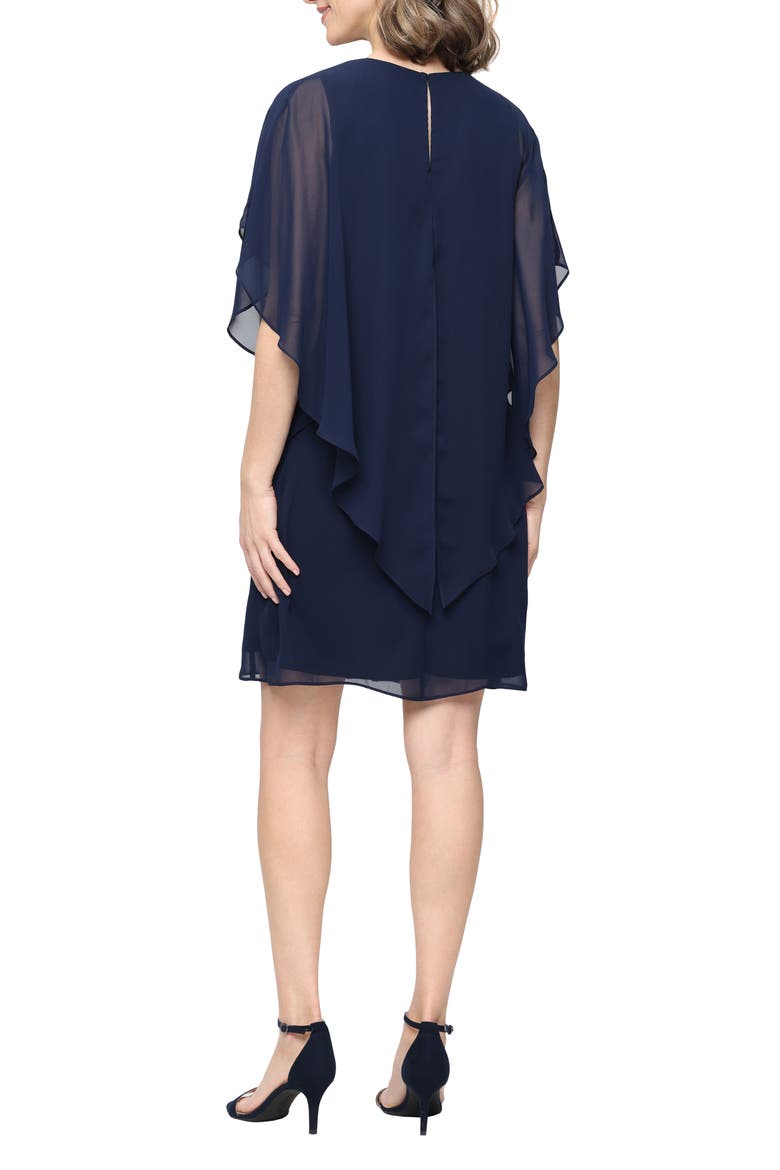 Embellished Crewneck Cape Dress, Alternate, color, NAVY