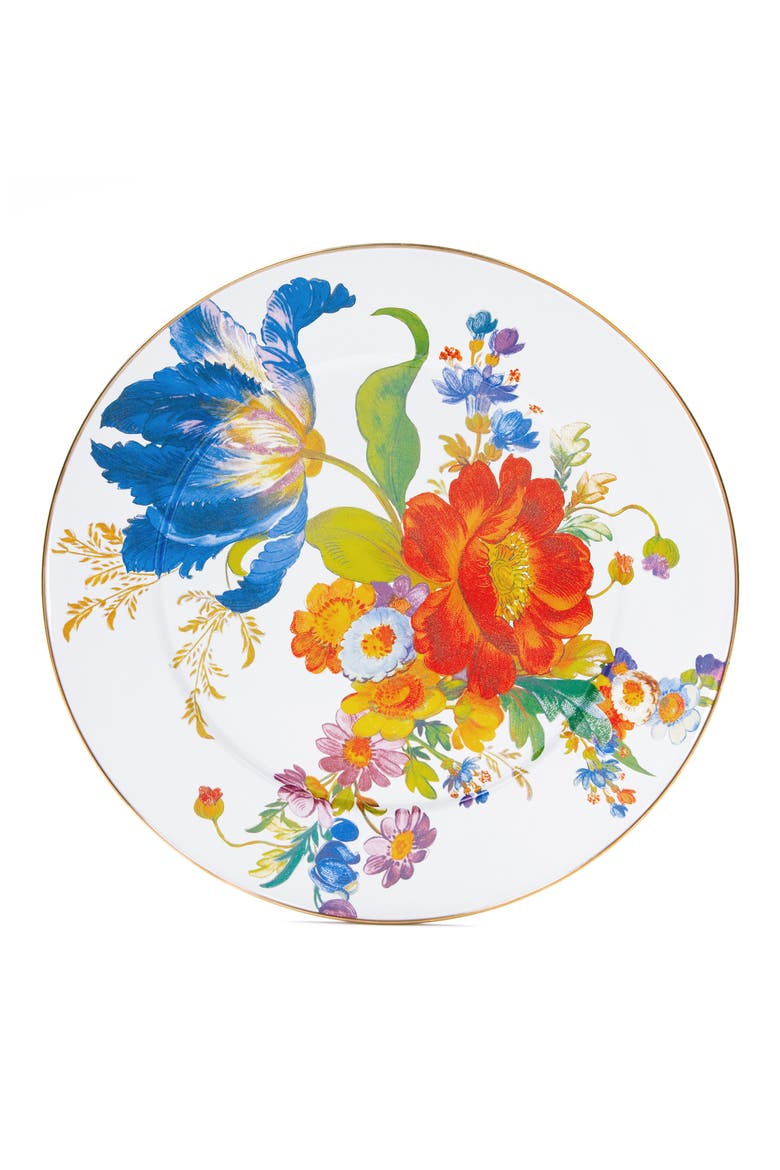 Flower Market Enameled Steel Platter, Main, color, WHITE MULTI