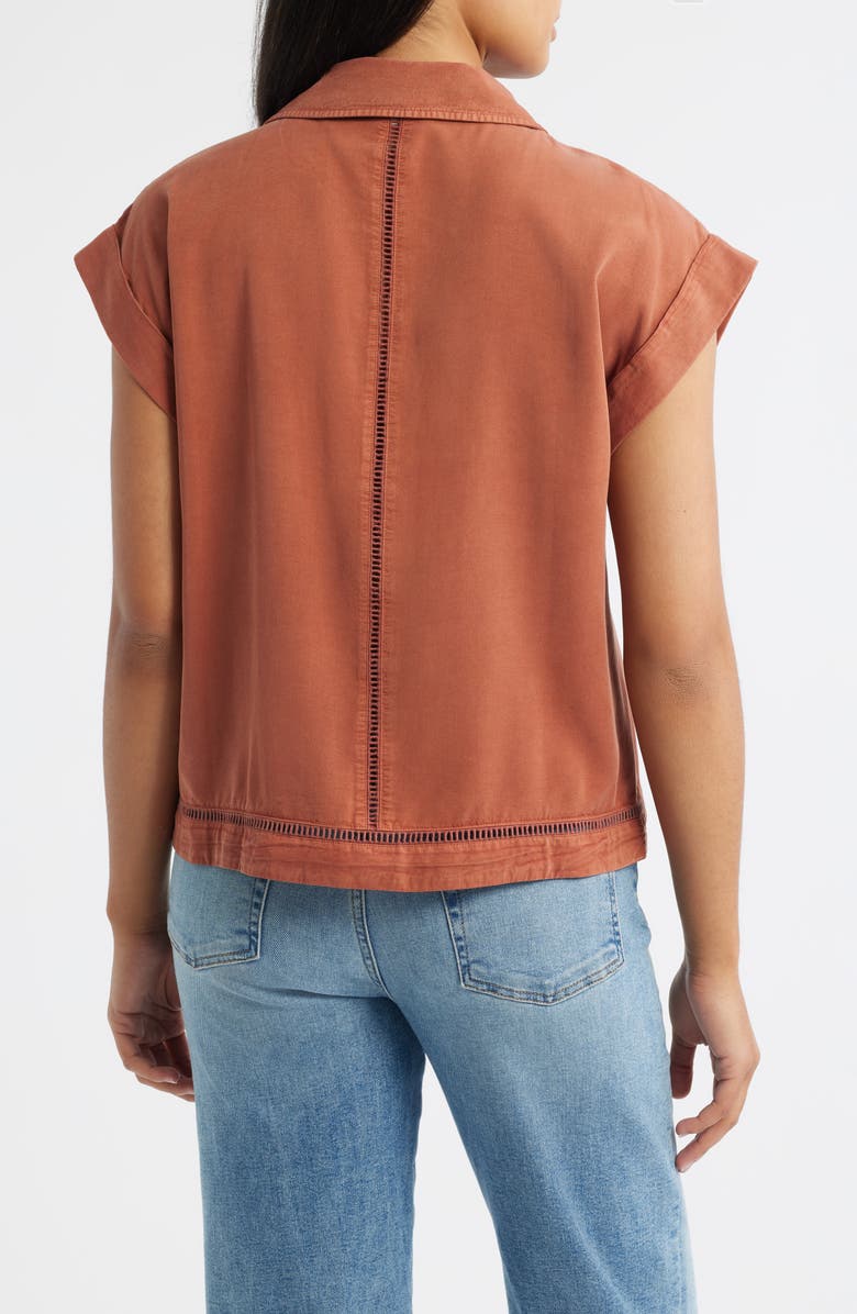 Cloth & Stone Openwork Detail Short Sleeve Button-Up Shirt, Alternate, color, Topaz Honey