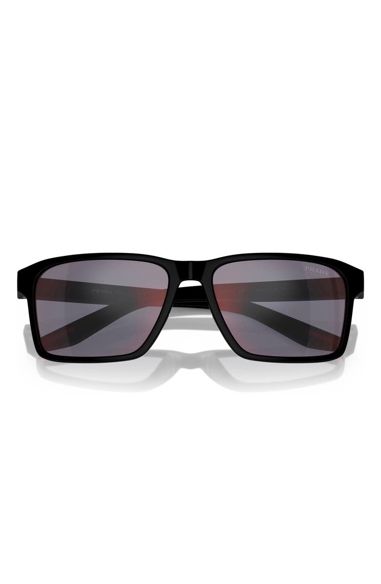 Prada Linea Rossa 58mm Rectangular Sunglasses, Alternate, color, Matte Black