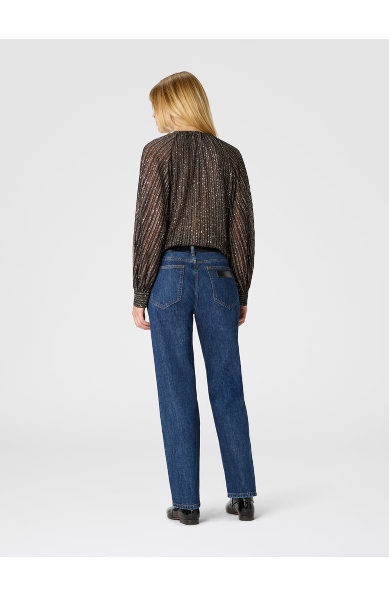 Missoni Flared Crew Neck Sweater With Lamé Stripes, Alternate, color, Black & Brown