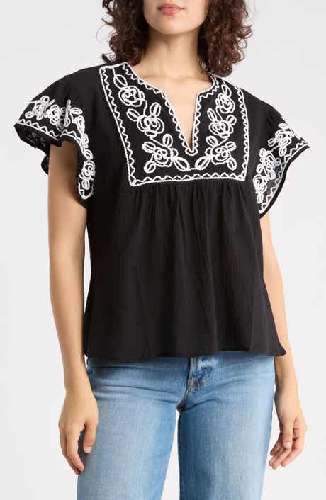 Soutache Trim Top with Flutter Sleeves