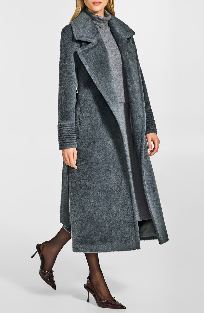 SENTALER Bouclé Wool & Alpaca Blend Wrap Coat, Alternate, color, Graphite