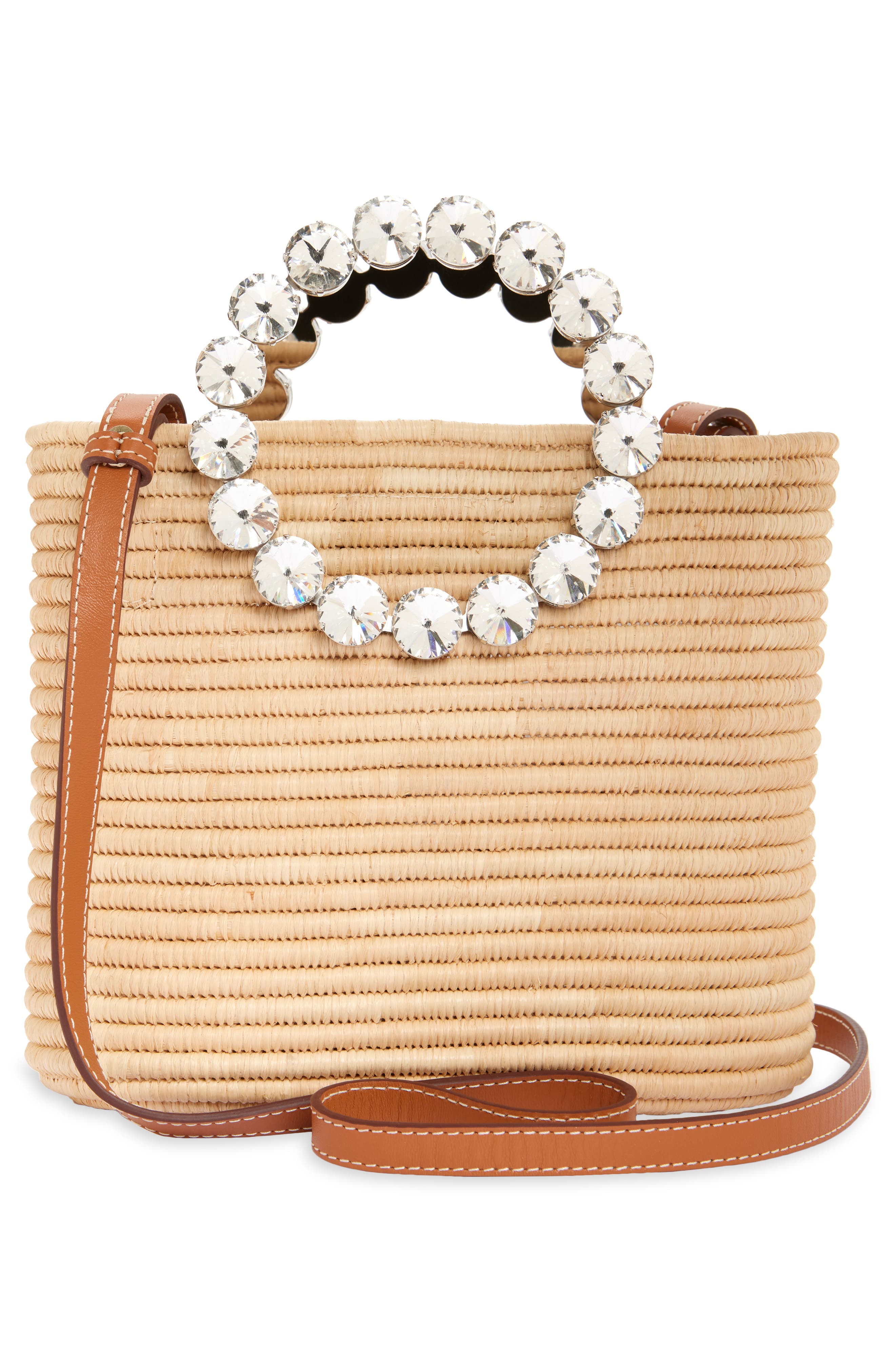 L’alingi Small Eternity Crystal Embellished Raffia Tote, Alternate, color, Beige