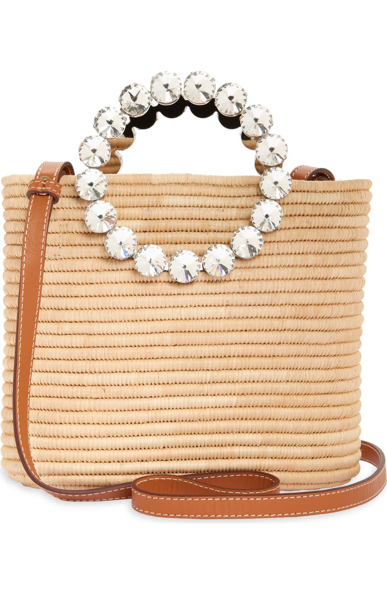 L’alingi Small Eternity Crystal Embellished Raffia Tote, Alternate, color, Beige