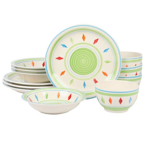 Heidy 12 Piece Hand Painted Durastone Dinnerware Set