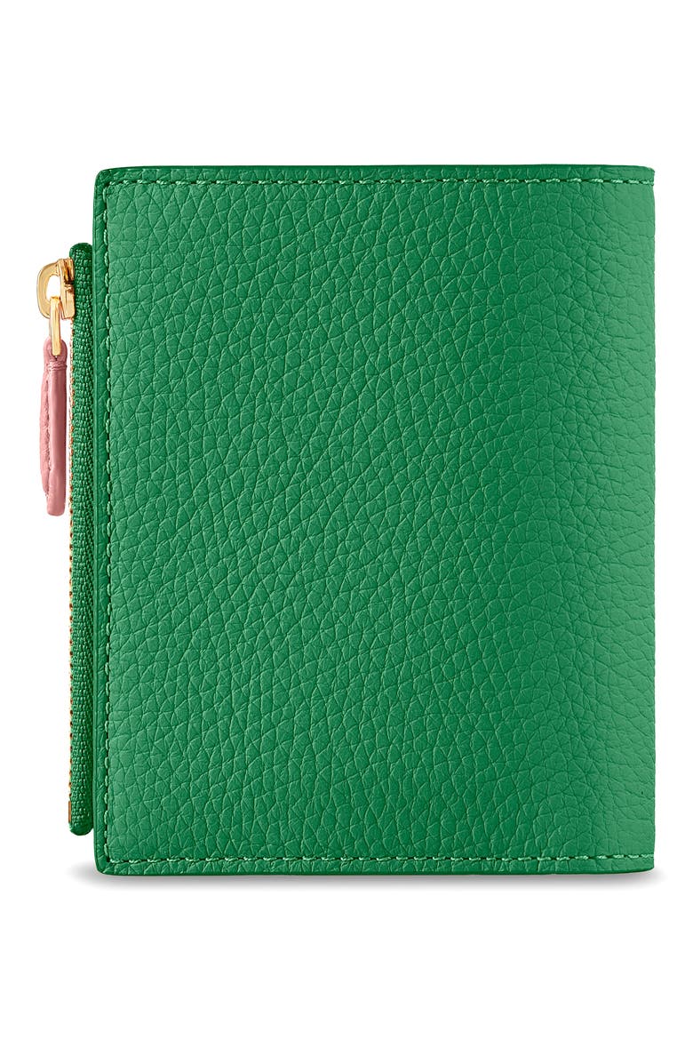 Small Leather Bifold Wallet, Alternate, color, Emerald Lily