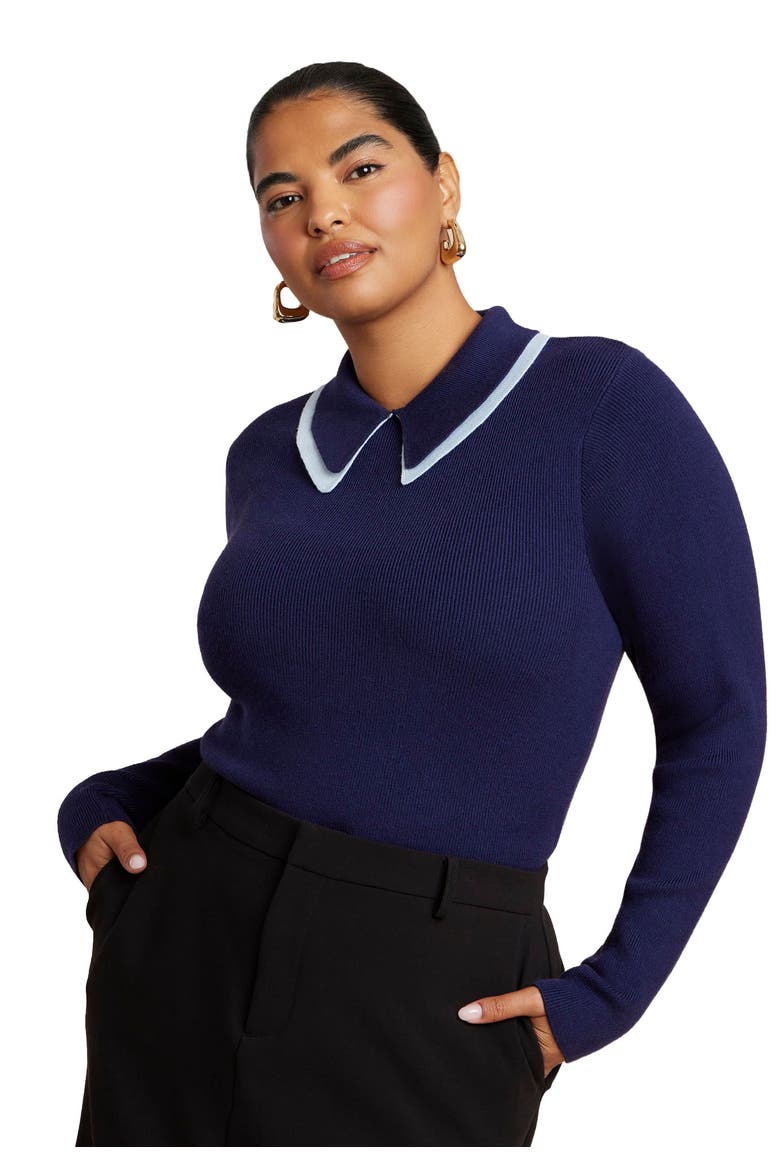 Double Collared Sweater, Main, color, MARITIME BLUE