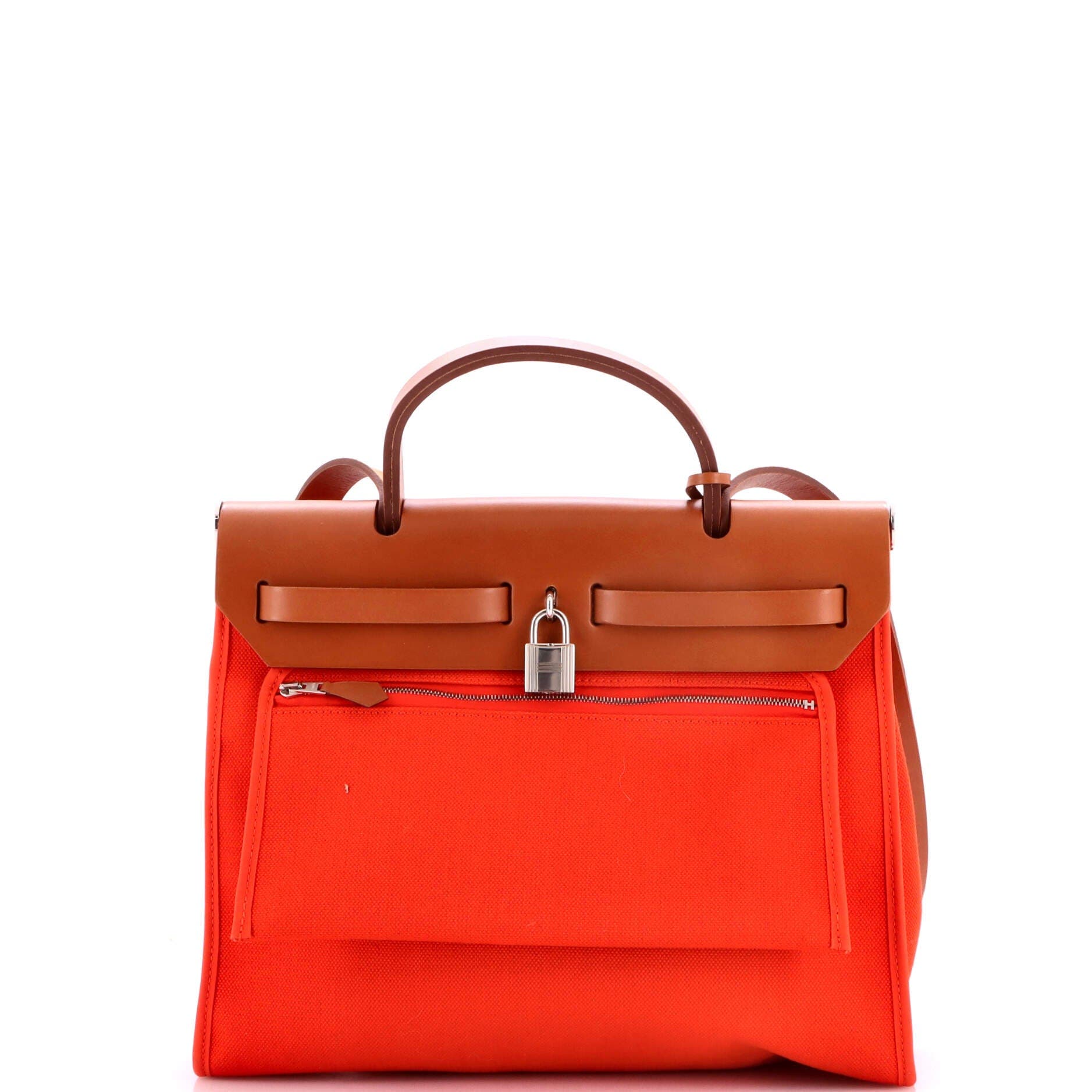 Pre-Owned Hermes Herbag Zip Leather and Toile 31, Alternate, color, Orange Poppy