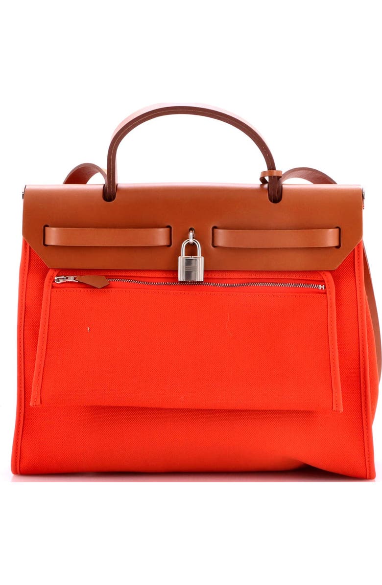 Pre-Owned Hermes Herbag Zip Leather and Toile 31, Alternate, color, Orange Poppy