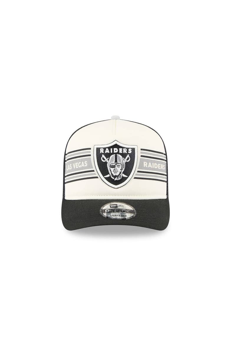 Men's New Era  Cream/Black Las Vegas Raiders Banner A-Frame 9FIFTY Trucker Snapback Hat, Alternate, color, Cream