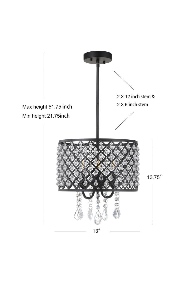 JONATHAN Y Gigi Metal/Crystal Adjustable LED Drop Chandelier, Alternate, color, Black