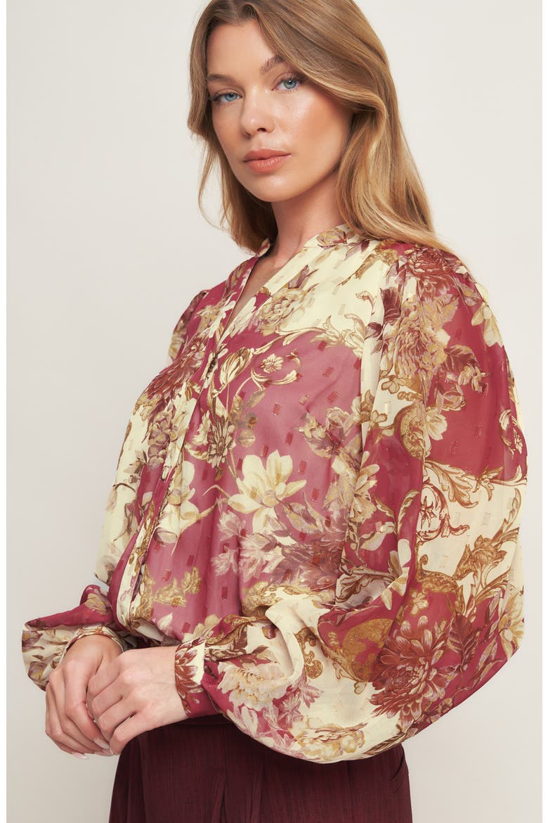 Balloon Sleeve Print Blouse, Alternate, color, IVORY WINE