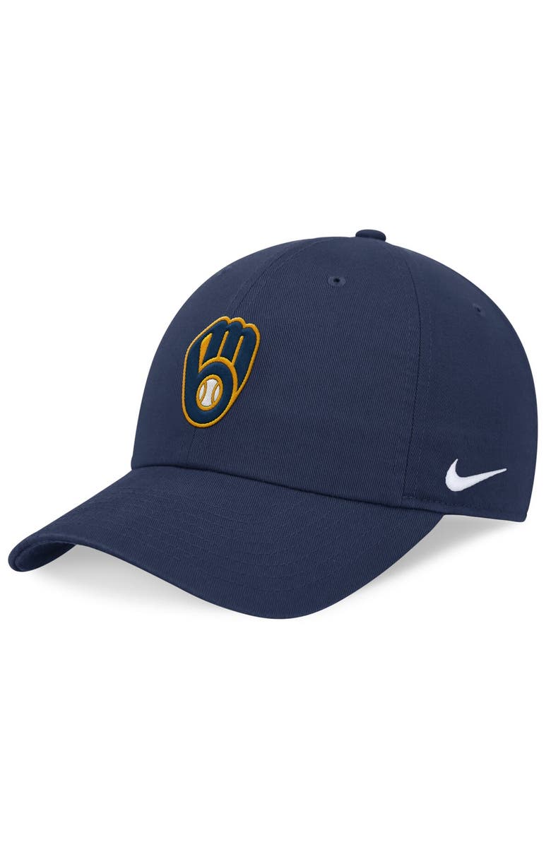 Nike Men's Nike Navy Milwaukee Brewers Evergreen Club Adjustable Hat, Main, color, 