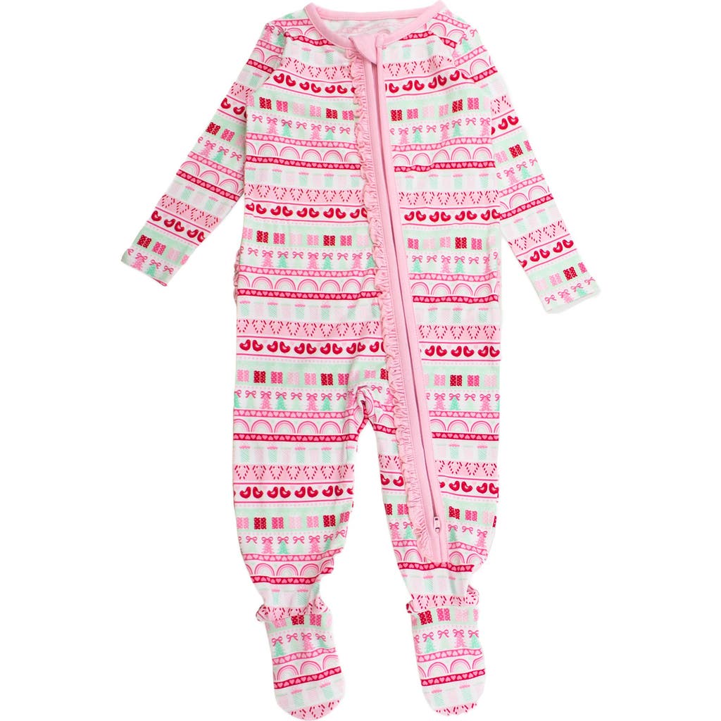Rufflebutts Modal Blend Ruffle One Piece Footie Pajamas In Pink
