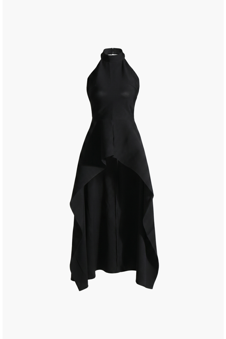 Halter Neck Asymmetric Layered Dress, Alternate, color, Black / White